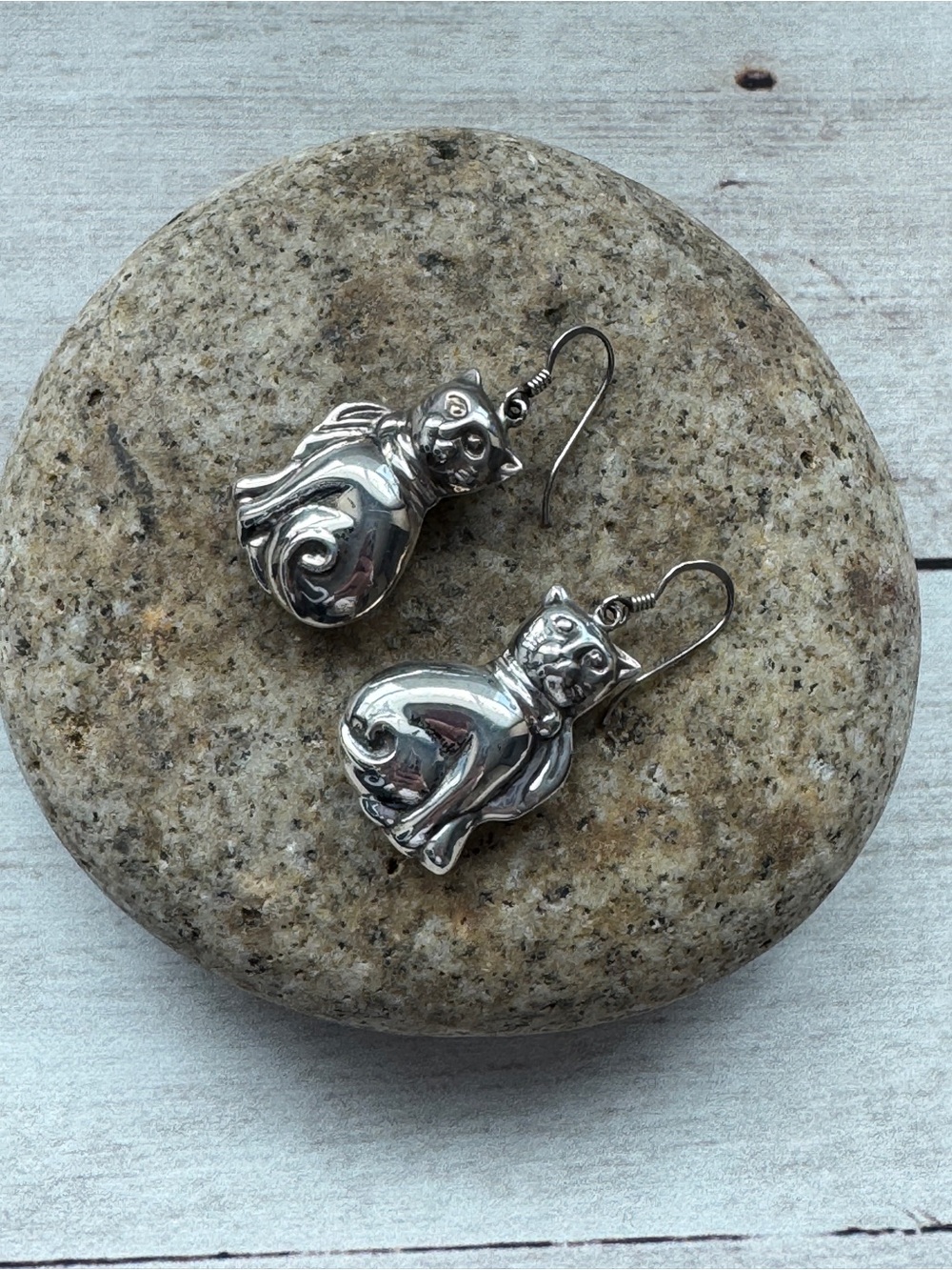 Silver Cat Dangle Earrings